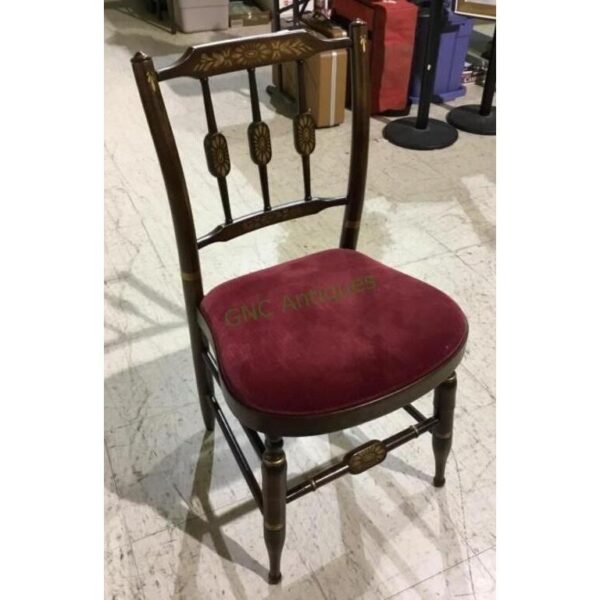 Vintage L. Hitchcock Solid Wood Accent Chair with Velvet Cushion