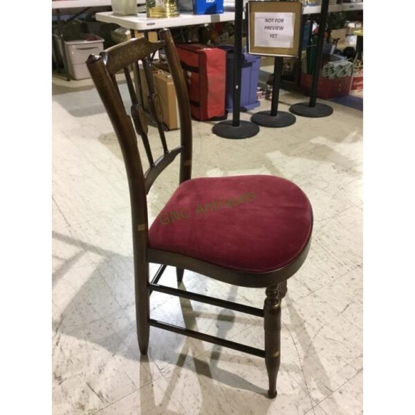 Vintage L. Hitchcock Solid Wood Accent Chair with Velvet Cushion - Image 2