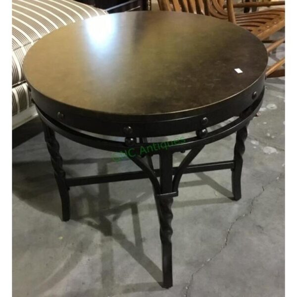 Vintage Round Side Table with Metal Base and Wood Top