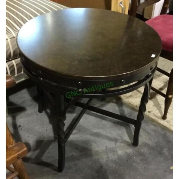 Vintage Oval Side Table with Metal Base and Wood Top