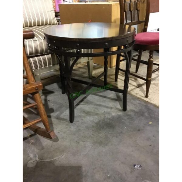 Vintage Oval Side Table with Metal Base and Wood Top - Image 2