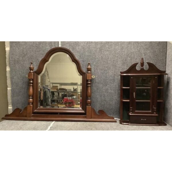 Vintage Vanity Dresser Mirror Jewelry Display Case Set