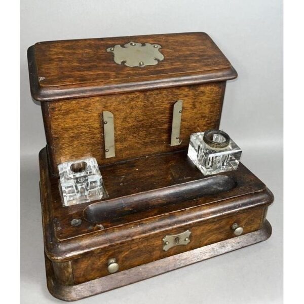 Vintage Victorian Writing Cabinet with Inkwells and Drawer