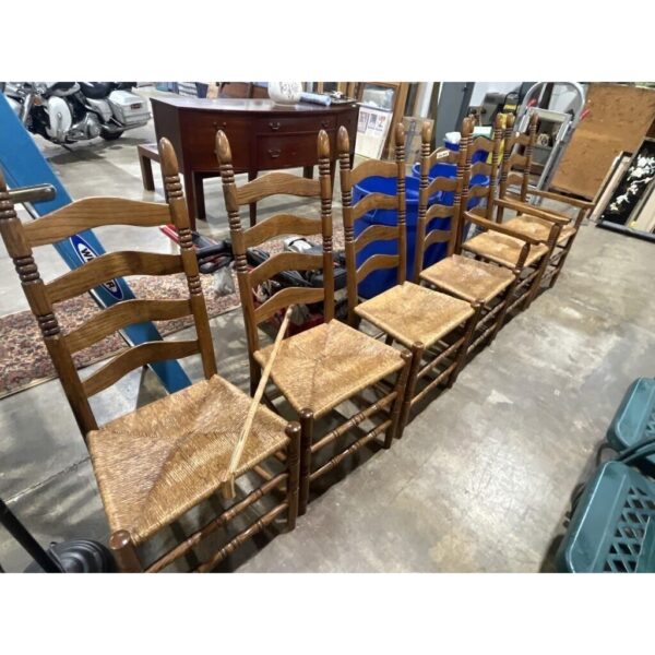 Vintage Wooden Ladderback Dining Chairs Set of Six Rustic Kitchen Seating