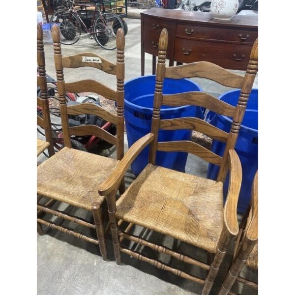 Vintage Wooden Ladderback Dining Chairs Set of Six Rustic Kitchen Seating - Image 2