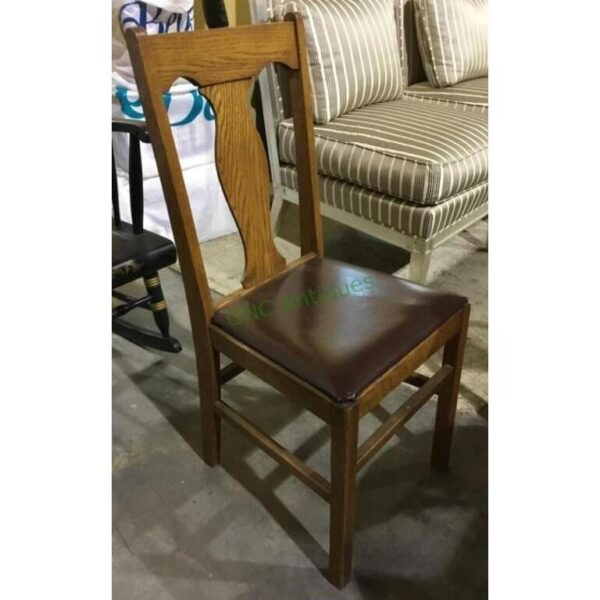 Vintage Oak Wood Desk Chair with Vinyl Padded Seat