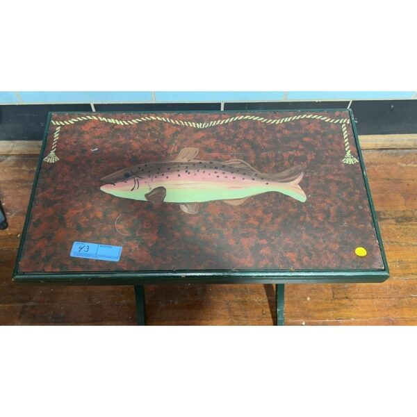 Vintage Hand-Painted Fish Table Side Table Decor Accent Piece - Image 2