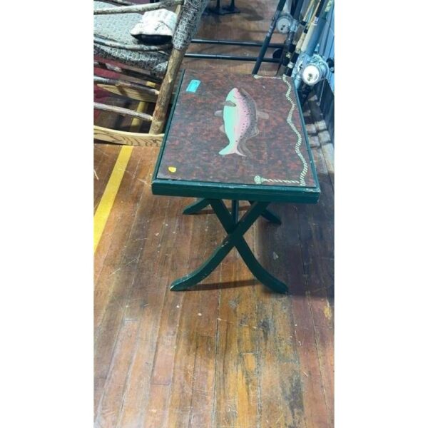 Vintage Hand-Painted Fish Table Side Table Decor Accent Piece - Image 4