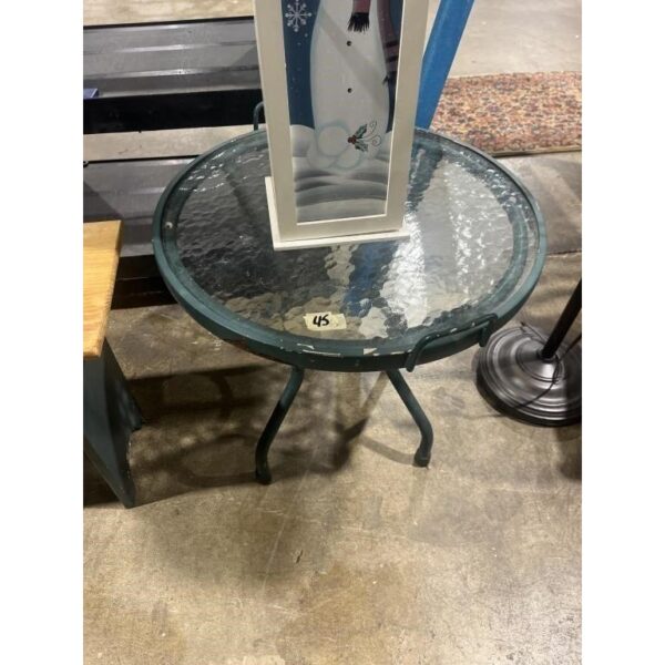 Vintage Glass Patio Side Table Outdoor Furniture Accent