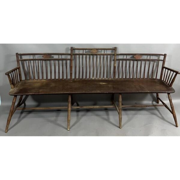 Vintage Windsor Settee Bench Rod Back Bamboo Turned Arms