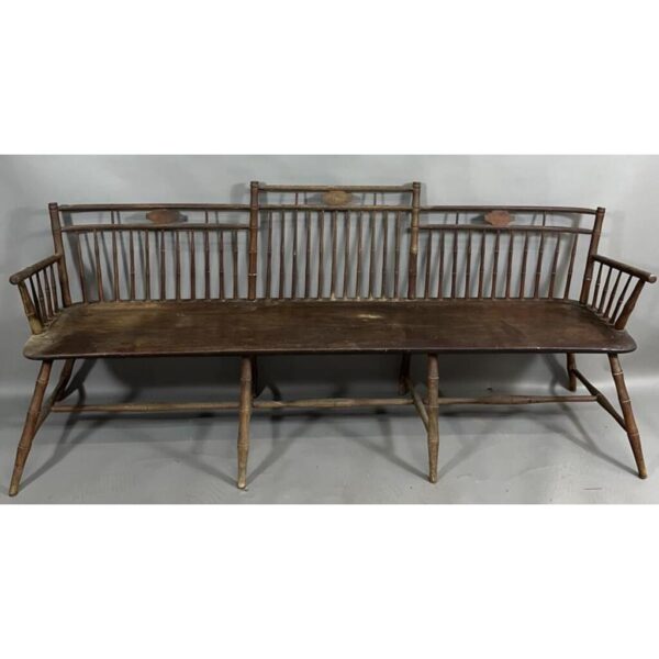 Vintage Windsor Settee Bench Rod Back Bamboo Turned Arms - Image 2