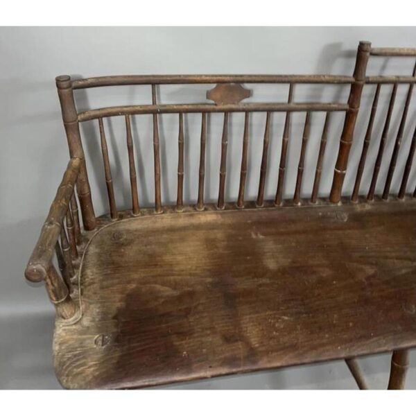 Vintage Windsor Settee Bench Rod Back Bamboo Turned Arms - Image 3