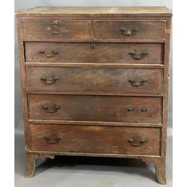 Vintage Chest of Drawers Cabinet with Inlay and Brass Pulls