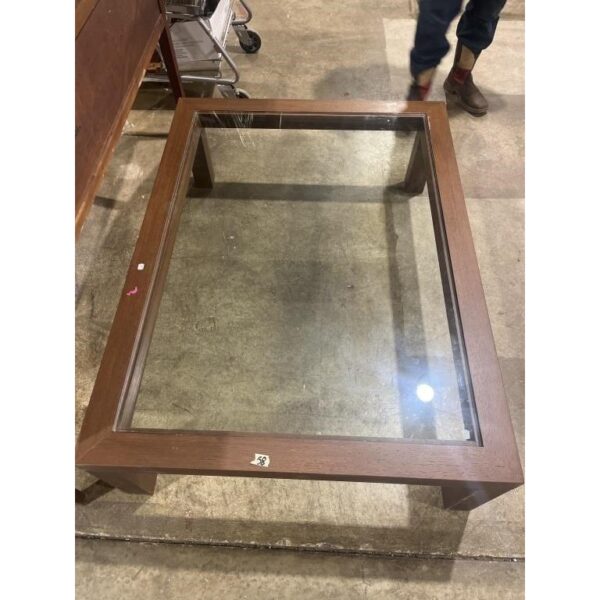 MCM Mid Century Modern Glass Coffee Table Vintage Wood Frame