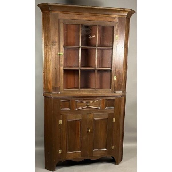 Vintage Walnut Corner Cupboard Cabinet Storage Antique Furniture