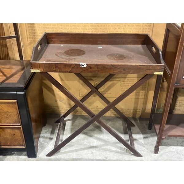 Vintage Folding Tray Table with X-Base Design and Wood Finish