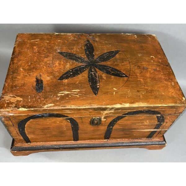 Antique Miniature Dovetail Dower Chest with Decorative Paint - Image 2