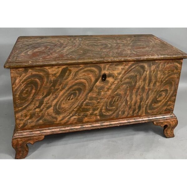 Antique Blanket Chest with Molded Top and Swirled Decoration