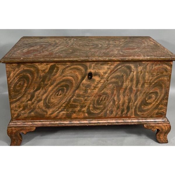 Antique Blanket Chest with Molded Top and Swirled Decoration - Image 2