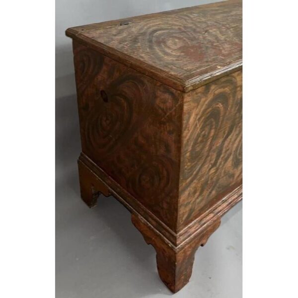 Antique Blanket Chest with Molded Top and Swirled Decoration - Image 3