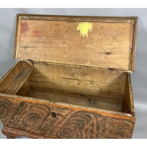 Antique Blanket Chest with Molded Top and Swirled Decoration - Image 5