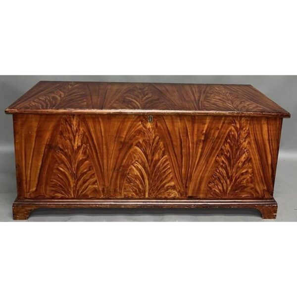 Vintage Pine Dovetailed Blanket Chest with Red Flame Decoration