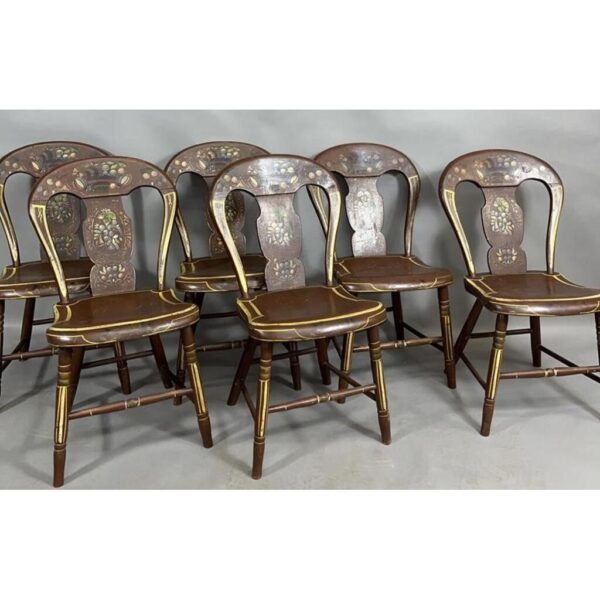 Vintage Set of 6 Balloon Back Dining Chairs Antique Floral Design