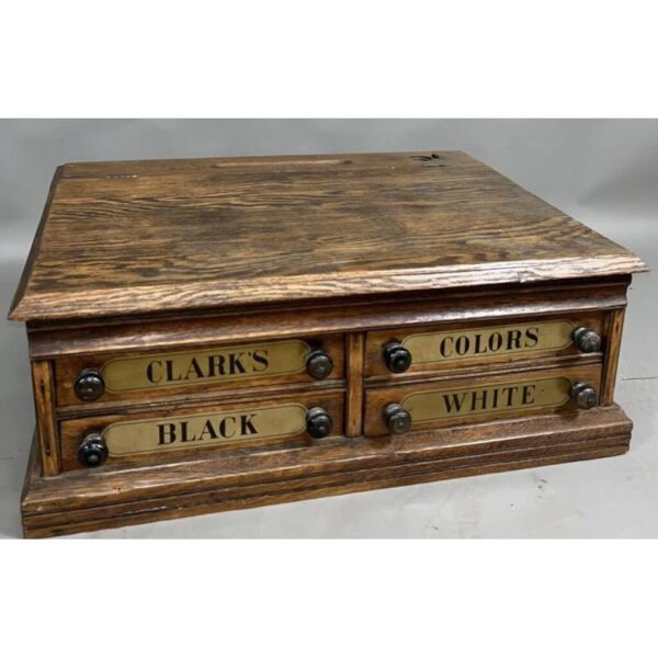 Vintage Spool Cabinet Desk – Antique Oak Writing Table with Drawers