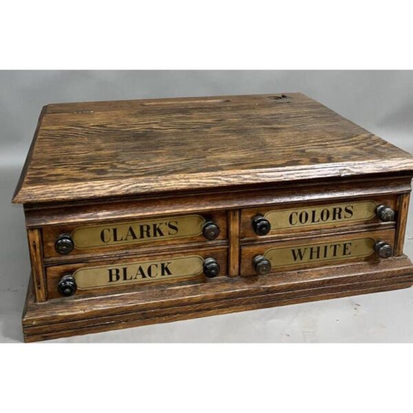 Vintage Spool Cabinet Desk – Antique Oak Writing Table with Drawers - Image 2