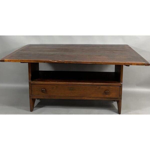 Vintage Pine Bench Table with Drawer Storage and Bread Board Ends