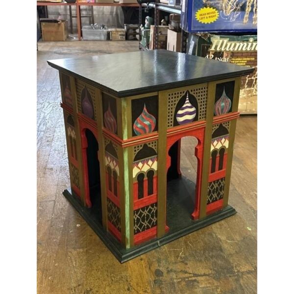 Folk Art Vintage Hand Painted Arabian Tower Theme Table Furniture Piece