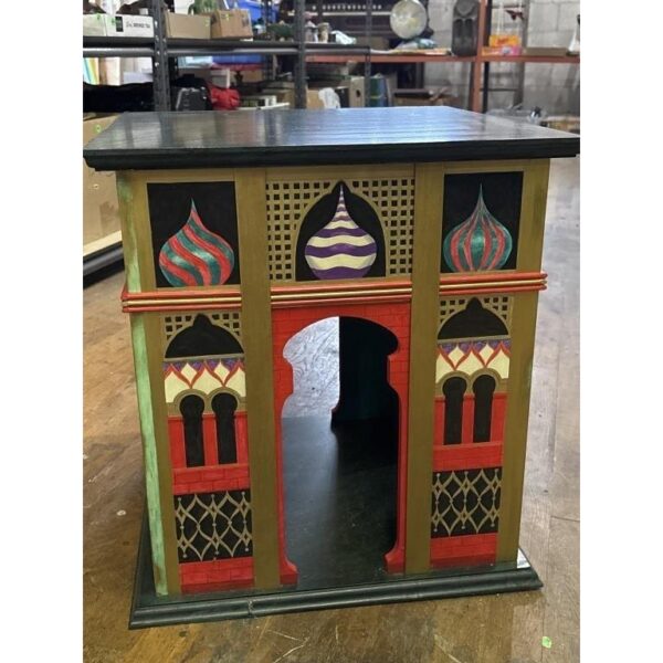 Folk Art Vintage Hand Painted Arabian Tower Theme Table Furniture Piece - Image 2