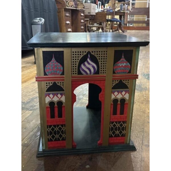 Folk Art Vintage Hand Painted Arabian Tower Theme Table Furniture Piece - Image 4