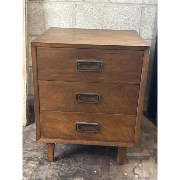 Vintage Walnut Three Drawer Nightstand Side Table Chest